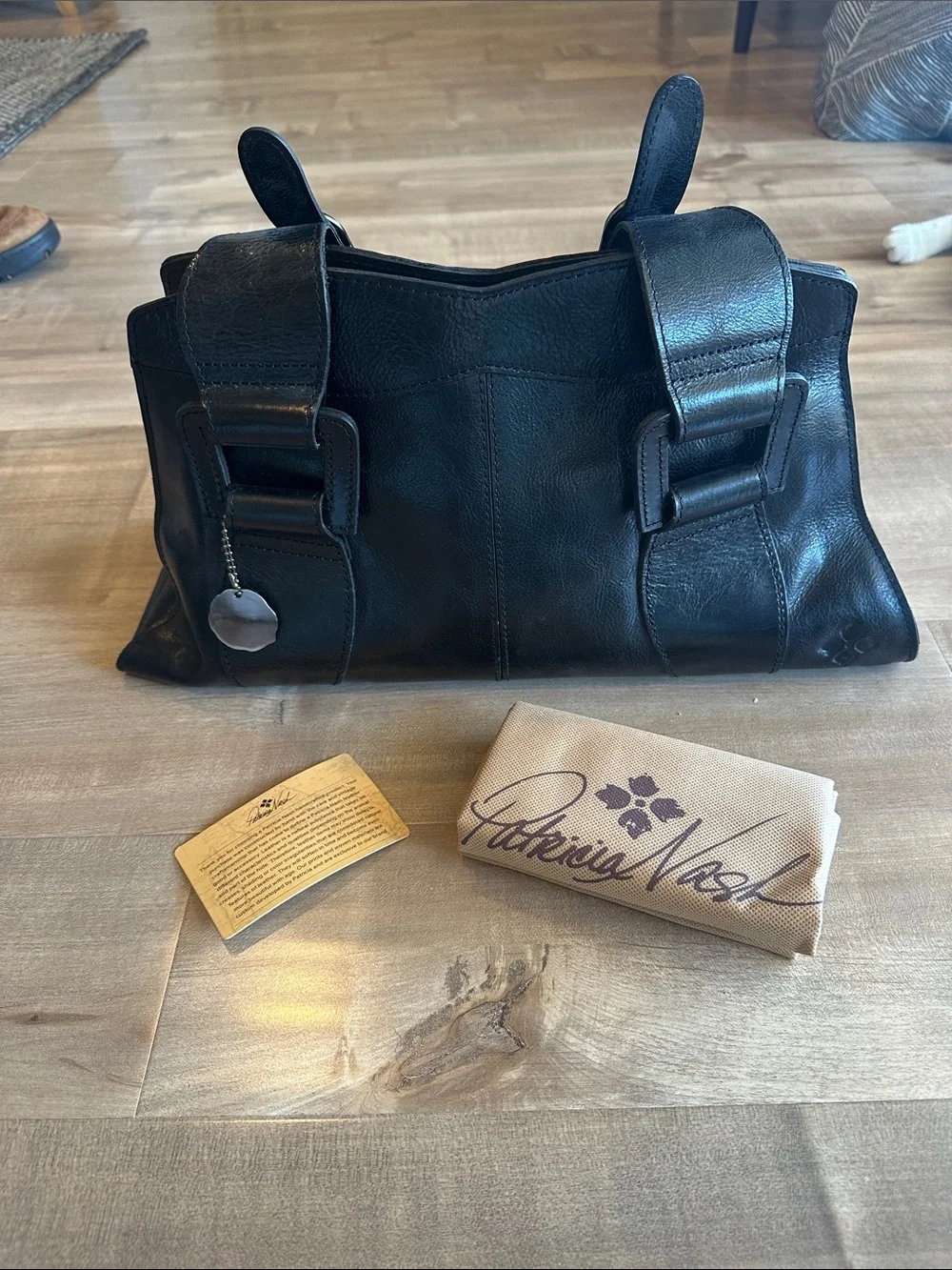 Patricia Nash Black Leather Buckle Satchel - Picture 2 of 13
